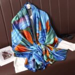 Silk Satin Orange and blue waves Long Scarf