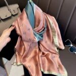 Silk Satin H letter Pink Long Scarf