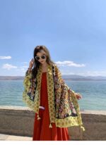 Premium Quality Cotton Tassel Yellow Style Long Scarf - Image 3