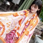 Premium Quality Cotton Orange Geometry Long Scarf - Image 3