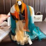 Elegant block peony Transparent Thin Silk Printing Long Scarf