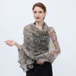 Elegant Rose-Black Beige Transparent Thin Silk Printing Long Scarf