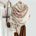 Color Premium Quality Cotton and Linen Prosperous white Long Scarf - Image 3