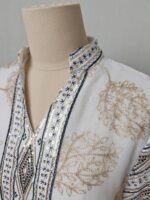 Women's Dress Kaftan Tassel Leaf Georgette Embroidery White - Image 2