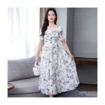 Ice Silk Floral Women's Dress White