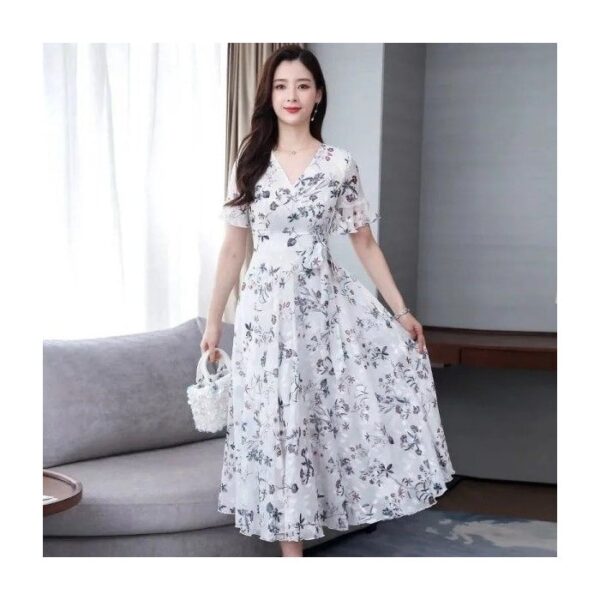 Ice Silk Floral Women's Dress White