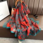 Transparent Thin Silk Long Scarf Red Lotus - Image 2
