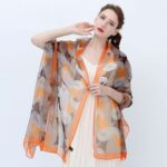 Transparent Thin Silk Orange Long Scarf - Image 3