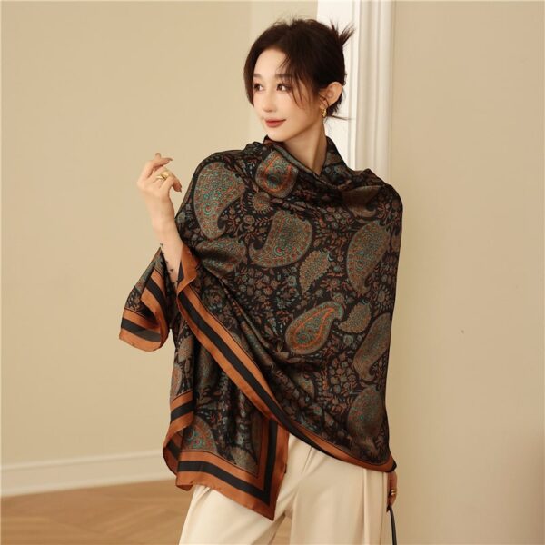 Silk Satin cashew nuts-coffee Long Scarf