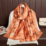 Silk Satin Redwood leaves-orange Long Scarf