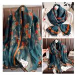 Elegant green Transparent Thin Silk Printing Long Scarf - Image 7