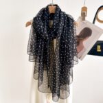 Elegant black wave dot Transparent Thin Silk Printing Long Scarf