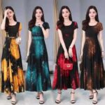 Tight Waist Printed Stitching Women's Dress Polyester fiber Yellow - Image 2