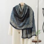 Color Premium Quality Viscose Cotton gray and blue Long Scarf