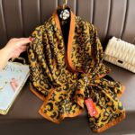 Silk Satin Printing Western Style Long Scarf cloud yellow