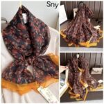 Transparent Thin Silk Safflower With Black Long Scarf - Image 3