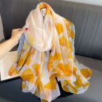 Elegant floral Transparent Thin Silk Printing Long Scarf