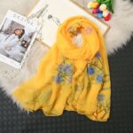 Elegant Yarn-Butterfly Love Flower Yellow Transparent Thin Silk Printing Long Scarf