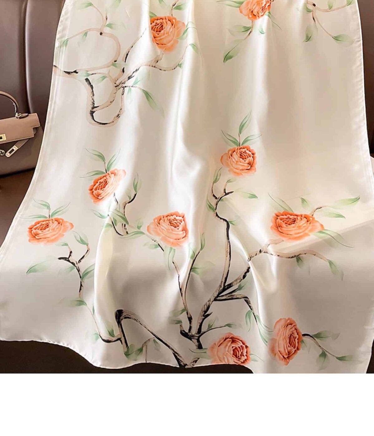 Silk Satin rice white Long Scarf - Image 3