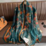 Elegant green Transparent Thin Silk Printing Long Scarf - Image 3