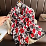 Silk Satin women's printed Long Scarf Red - Image 2
