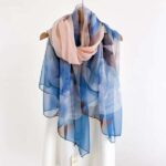 Elegant dark blue Transparent Thin Silk Printing Long Scarf