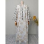 Women's Dress Kaftan Tassel Leaf Georgette Embroidery White