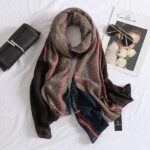 Premium Quality Cotton and Linen Long Scarf Blue Brown - Image 2