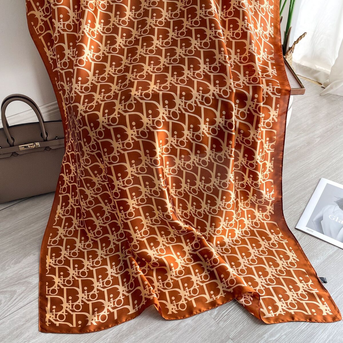 Silk Satin Long Scarf Di Caramel - Image 3