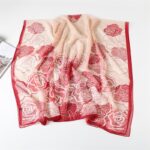 Elegant red edge Transparent Thin Silk Printing Long Scarf