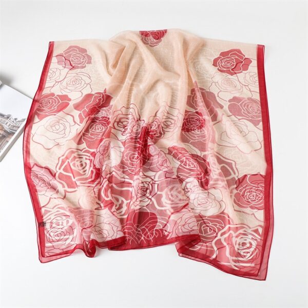 Elegant red edge Transparent Thin Silk Printing Long Scarf