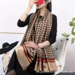 Silk Satin Houndstooth camel Long Scarf