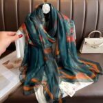 Elegant green Transparent Thin Silk Printing Long Scarf