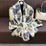 Color Premium Quality Cotton and Linen Blue Daisy Long Scarf