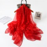 Elegant Fiery red and wishful Transparent Thin Silk Printing Long Scarf - Image 4