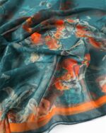 Elegant green Transparent Thin Silk Printing Long Scarf - Image 4