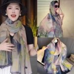 Elegant purple peony Transparent Thin Silk Printing Long Scarf - Image 2