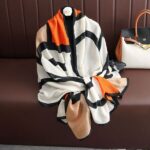 Color Premium Quality Viscose plaid white orange Long Scarf - Image 3