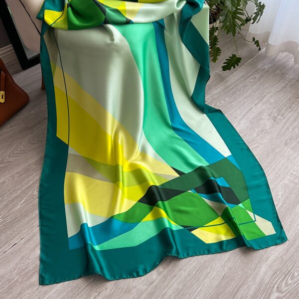 Silk Satin women's printed Long Scarf Green