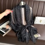 Elegant black wave dot Transparent Thin Silk Printing Long Scarf - Image 2
