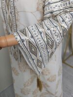 Women's Dress Kaftan Tassel Leaf Georgette Embroidery White - Image 3