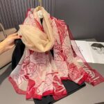Elegant red edge Transparent Thin Silk Printing Long Scarf - Image 3
