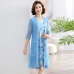 High-Quality Women's Dress two-piece skirt Silk Elegant & Classy Look Sky blue