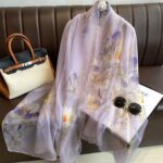 Women's All Dress Matching Elegant Transparent Thin Silk Printing Long Scarf light purple Magnolia - Image 3