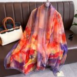 Transparent Thin Silk Purple Flame Long Scarf - Image 2