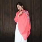Embroidered Cotton Long Scarf Watermelon red