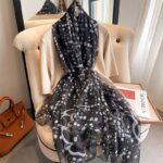 Transparent Thin Silk black and white Long Scarf - Image 2