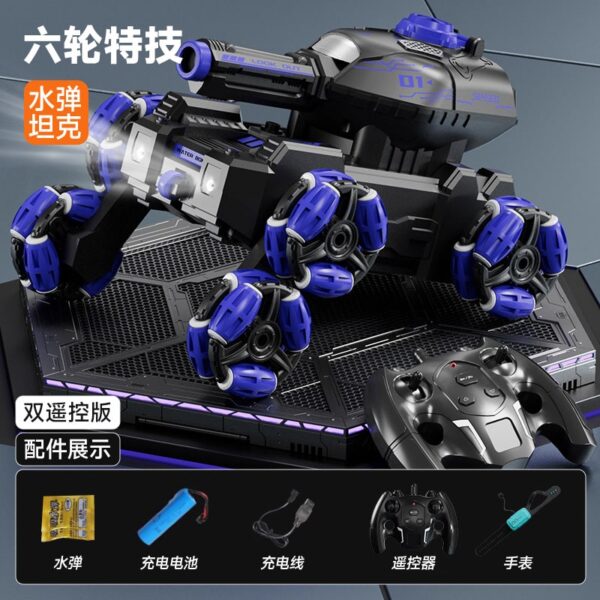 Baby Toy Six-wheel stunt tank remote control  can launch rechargeable light music gesture induction purple