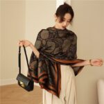 Silk Satin cashew nuts-coffee Long Scarf - Image 2