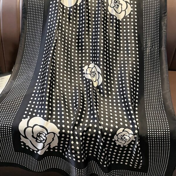 Silk Satin women's printed Long Scarf Black White
